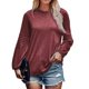 thumbnail image 1 of Mujer Top Color Puro Cuello Redondo Poliéster Manga Larga Punto Plisado Otoño Camiseta para Trabajo Diario Vino Rojo XL, 1 of 5