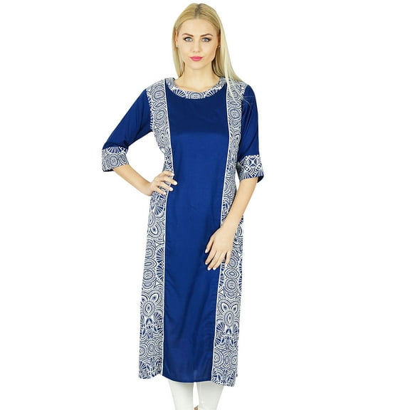 Bimba Women Long Straight custom Kurti Kurta 3/4 Sleeve Top Indian Ethnic Blouse