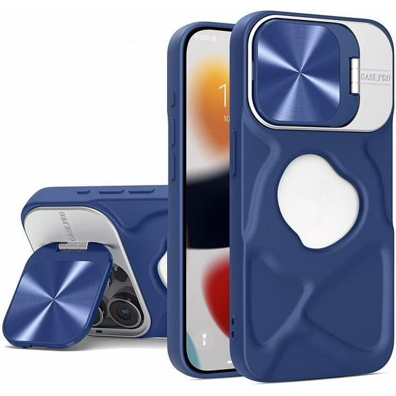 Case for iPhone 14 Pro,Fashion Shockproof DustProof Magnetic Built-in Camera Cover Kickstand TPU Full Body Anti-Scratch Protective Phone Case for iPhone 14 Pro,6.1 inch 2022 (Blue)