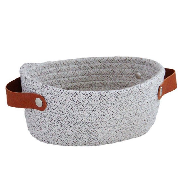Nordic Storage Basket with Handles Hand Woven Cotton Rope Container Toy Sundries Key Desktop for Wardrobe Closet Milk White S