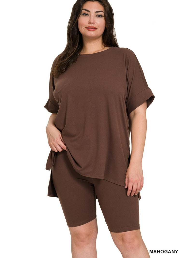 Zenana Women's Brushed DTY Microfier Round Neck Short Sleeve Hi