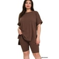 thumbnail image 3 of Zenana Women's Brushed DTY Microfier Round Neck Short Sleeve Hi-Low Hem & Biker Short Loungewear Set, 3 of 4
