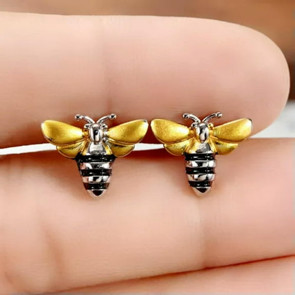 Fashion Party Bee Jewelry Two Tone 925 Silver Stud Earrings Women Gifts A Pair