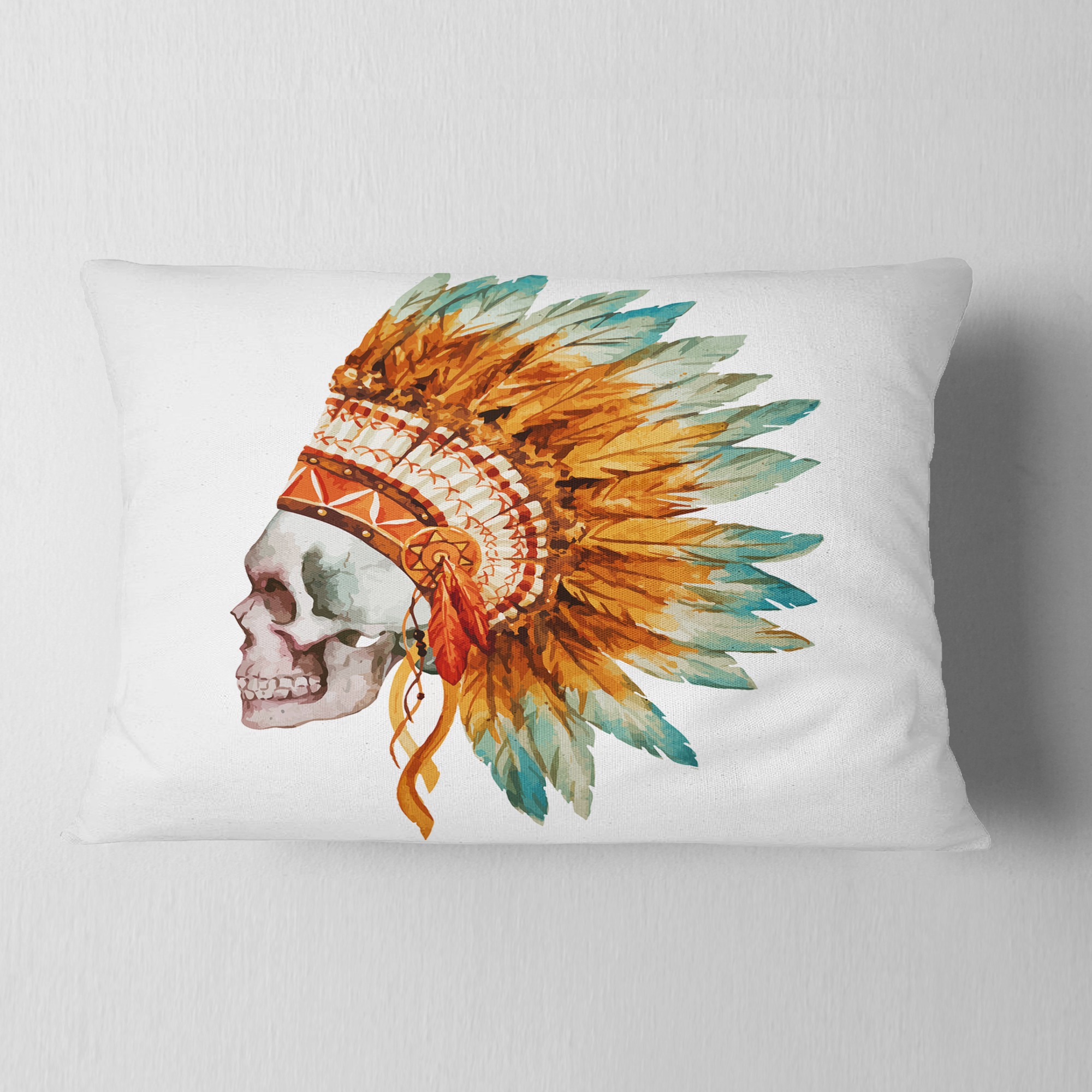 Designart Skull with Feathers - Abstract Throw Pillow - 12x20