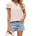 thumbnail image 2 of Njoeus Womens Dressy Blouse V Neck Chiffon Tunic Tops Ruffle Sleeve Flowy Shirts Ladies Business Casual Summer Cute T-Shirt Solid Color S-XXL, 2 of 6