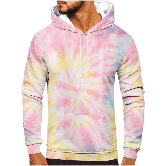 Men Tie Dye Hoodie 3D Print Pullover Hoody Hooded Drawstring Sweatshirt Long Sleeve Tops with Pockets