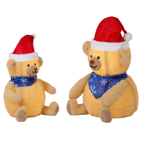 2-Pack Lighted Plush Bear Christmas Decorations, 60 Warm White LEDs, Pull-Up Design for Indoor, Outdoor, Home, Yard Use