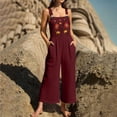 thumbnail image 6 of Floral Overalls for Women Boho Embroidered Wide Leg Cotton Linen Jumpsuits Loose Lightweight Adjustable Strap Cute Overalls, 3XL, 6 of 7
