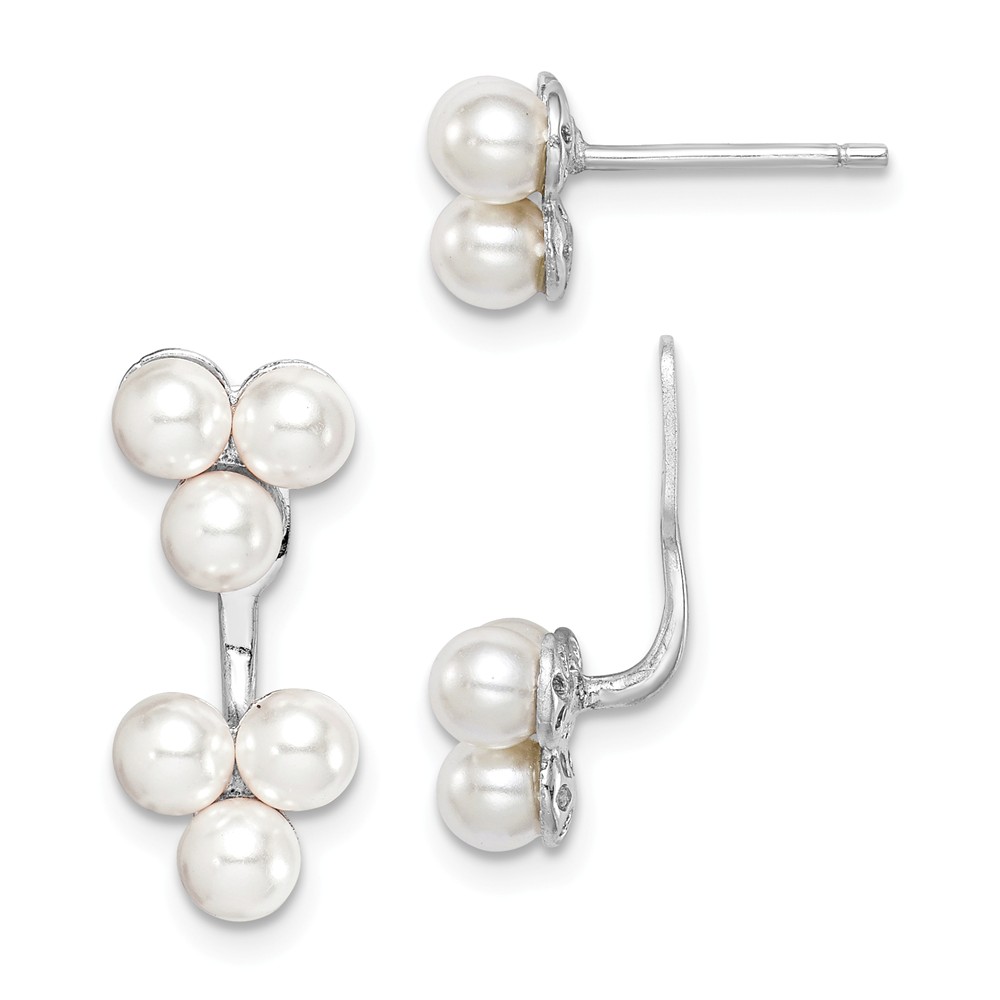 Earring Jackets Sterling Silver Imitation Pearl Jackets and Post Stud