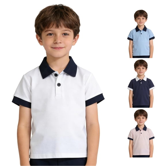 Ticikt Short Sleeve School Uniform Polo Shirts, Contrast Collar Casual Daily Wear Top,White