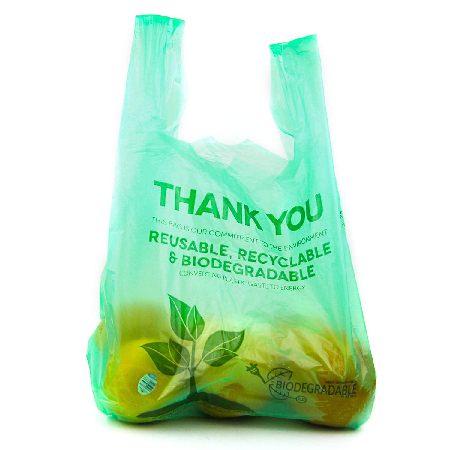 [100 Packs] 1/6 Size Biodegradable Reusable Plastic T-Shirt Bag Eco Friendly Compostable Grocery ...
