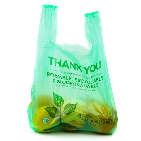 [100 Packs] 1/6 Size Biodegradable Reusable Plastic T-Shirt Bag Eco Friendly Compostable Grocery ...