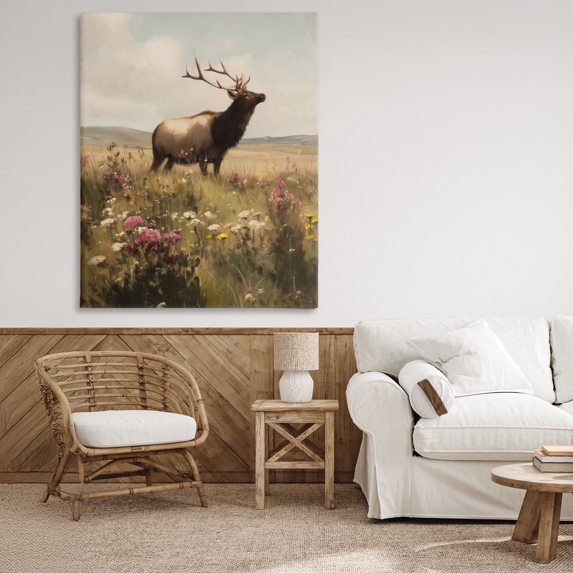 Stupell Industries Elk in the Wildflower Meadow Canvas Wall Art, design by Arlington Prints