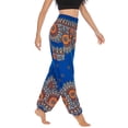thumbnail image 4 of SWSMCLT Women's Boho Yoga Pant Smocked Waist Hippie Bohemian Thai Indian Pants with Pocket Cinched Bottom Elastic Waist High Waisted Floral Sunflower Printed Blue One Size, 4 of 5