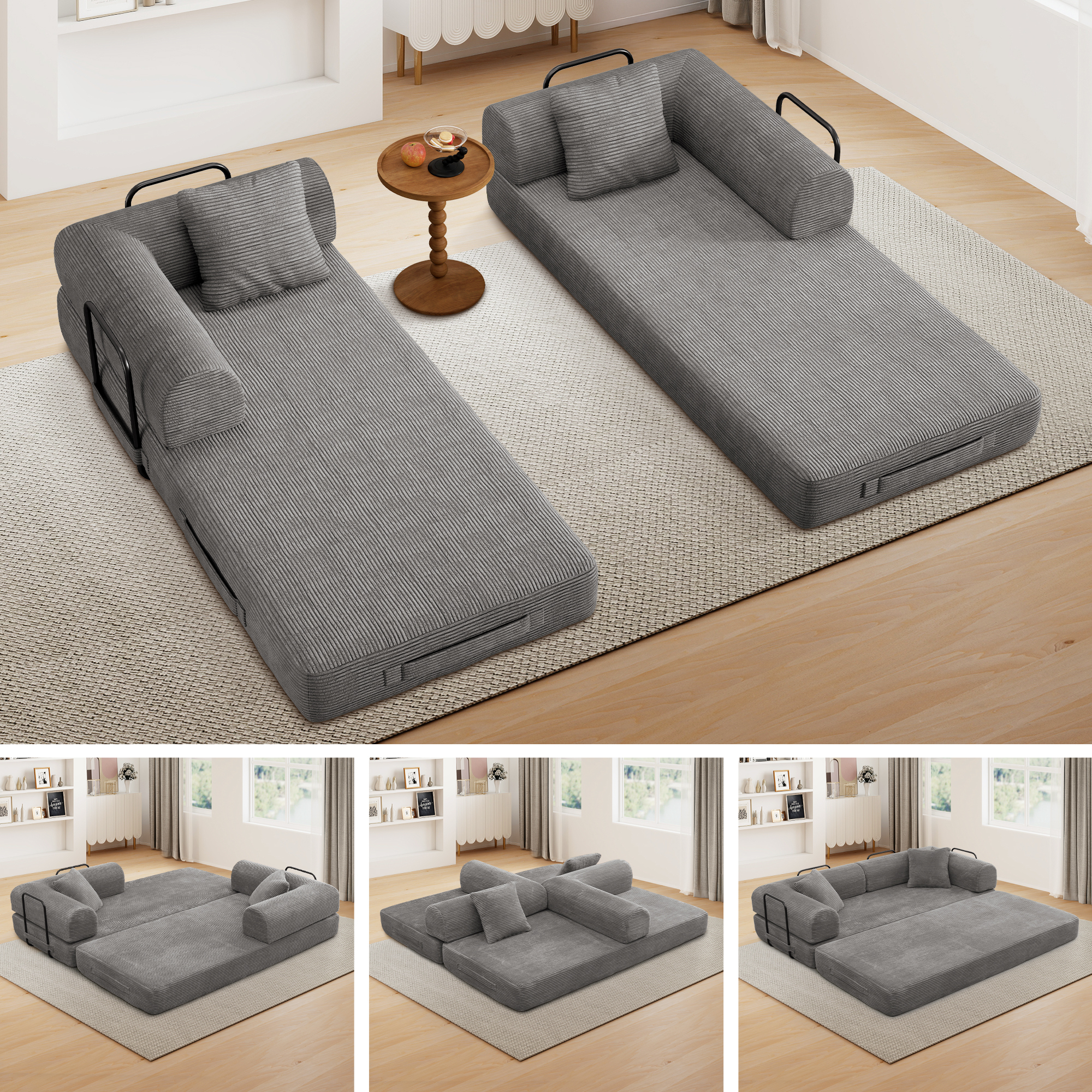 Muumblus 78" Corduroy Loveseat Cloud Sofa , Queen Size Convertible Slpper Couch Bed for Living Room, Gray