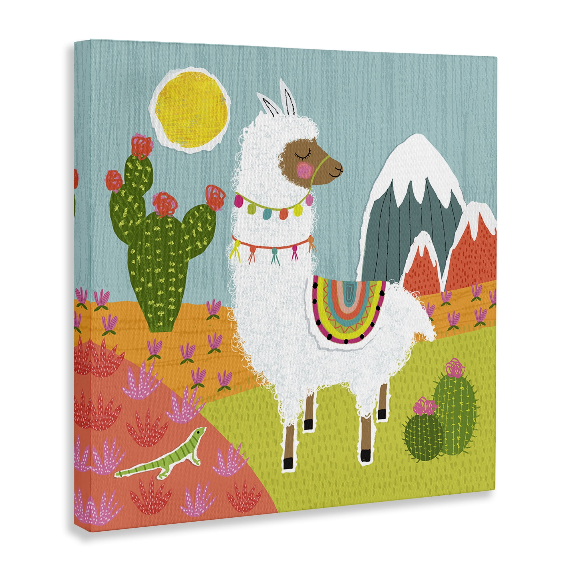 Stupell Industries Whimsical Llama Scene Animals Painting Wrapped Canvas Art Print Wall Art, 17 x 17