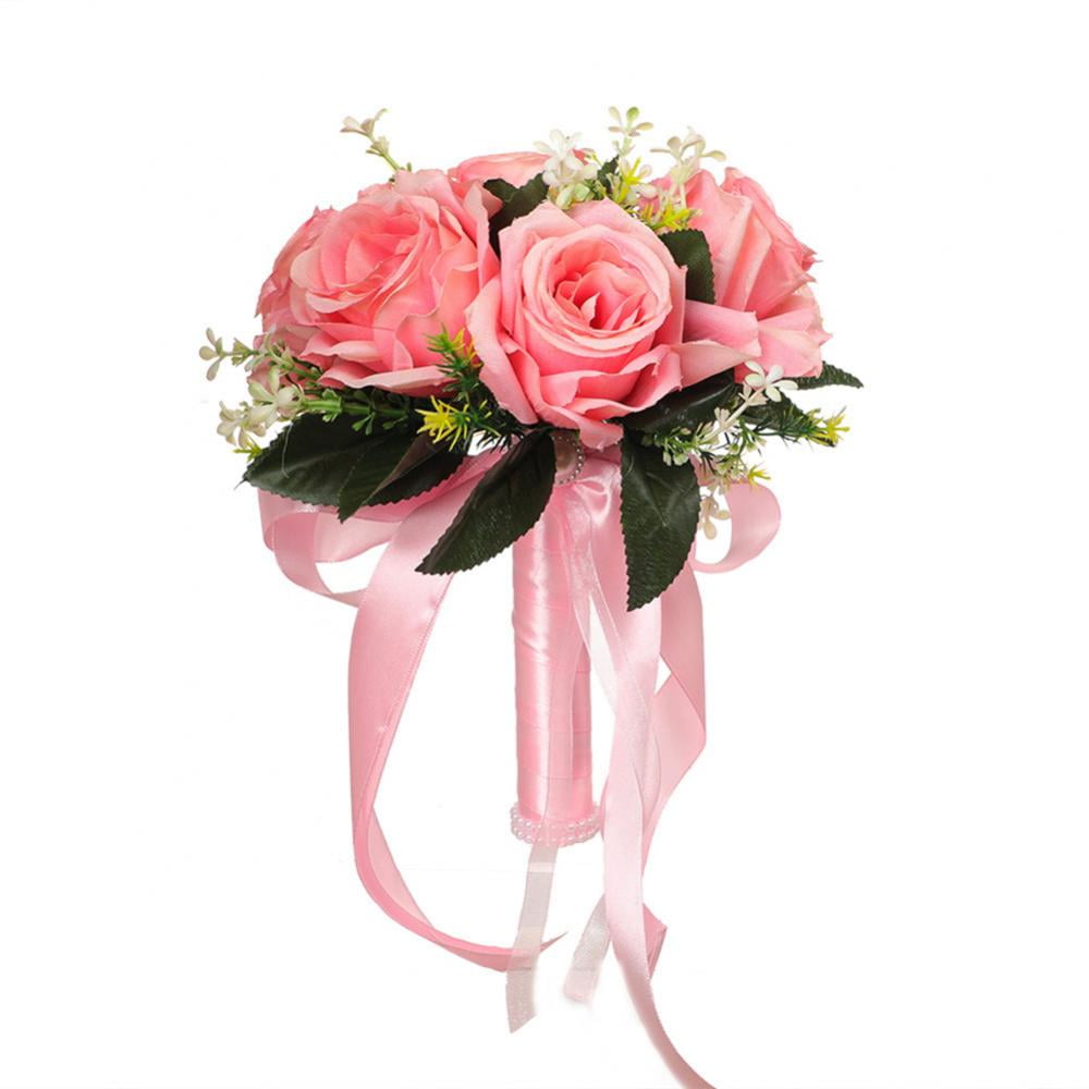 Bridesmaids Wedding Artificial Rosebud Flower Diamante Bouquet Flowergirl Posy 
