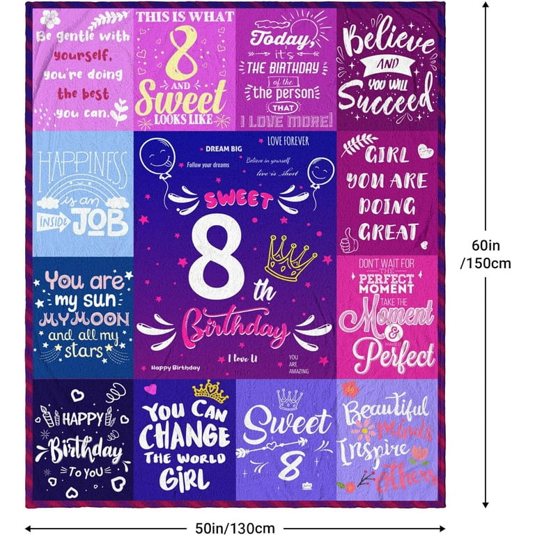 8 Year Old Girl Birthday Gifts Blankets, Birthday Gifts for 8 Year Old  Girl, 8th Birthday Girl Gift Throw Blanket 50X60, 8th Birthday  Decorations