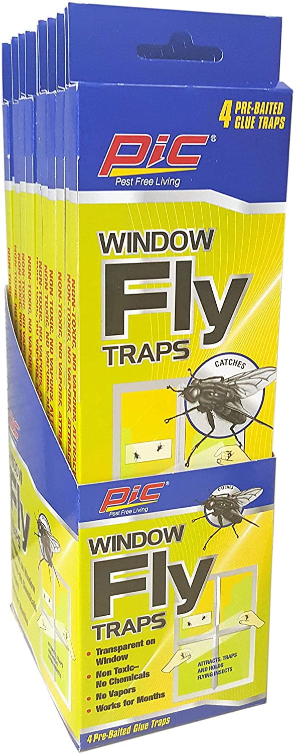 PIC Window Fly Traps, 4 Count Box, For Indoor Trapping of Flies and