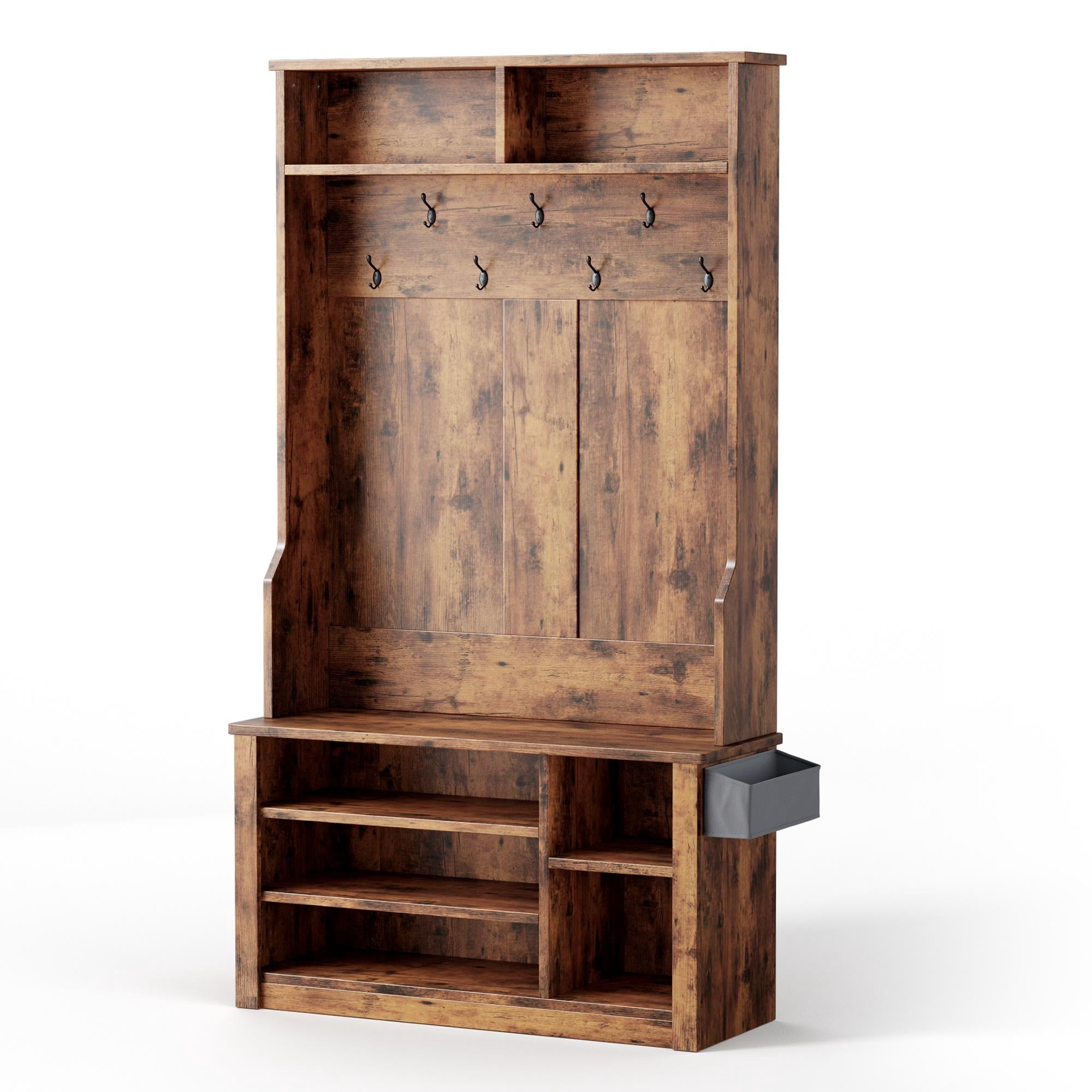 Asofer Modern Hall Tree with Shoe Storage, Front Entryway Furniture, Mudroom Bench with Coat Rack, Retro