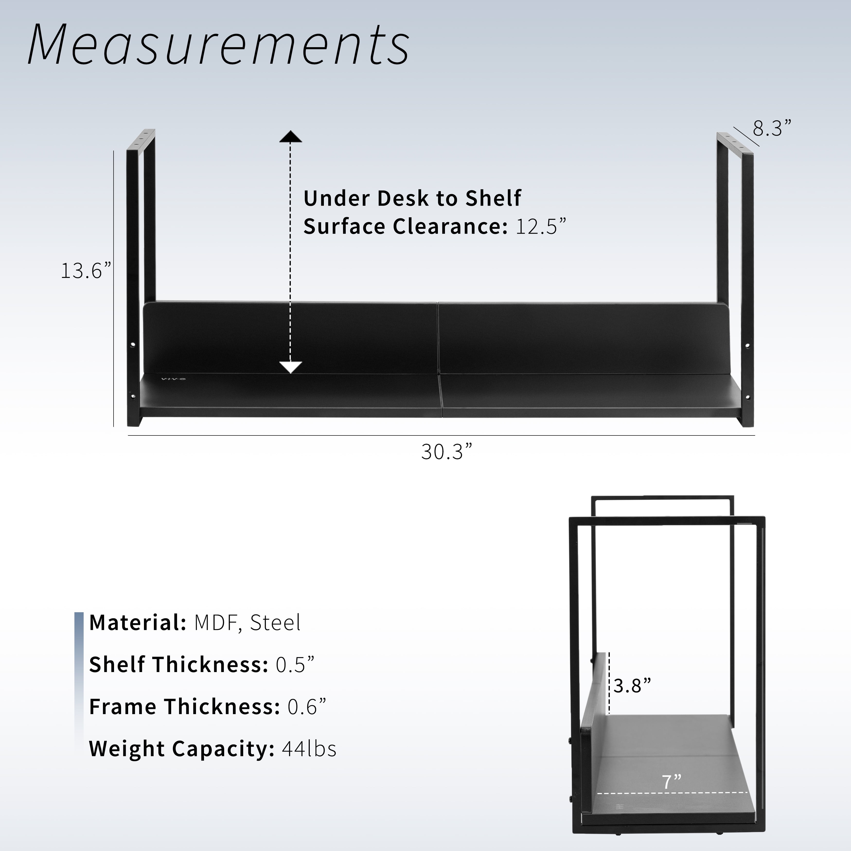 VIVO Black 30" Under Desk Shelf Storage Organizer System