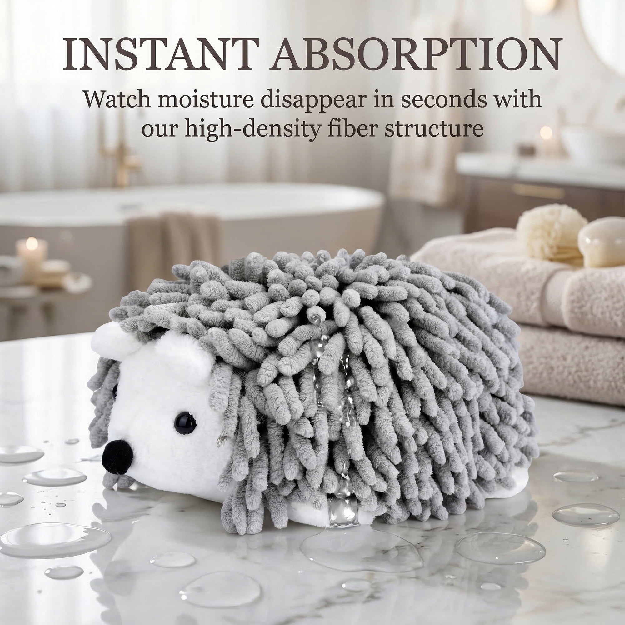Unique Bargains Animal Chenille Hanging Absorbent Soft Hand Towel Grey 10" x 6"