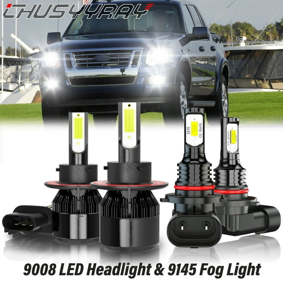 For Ford Explorer 2006-2010 LED Headlight High Low Beam Fog Light Bulbs Kit 6000K White 4 Pack