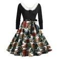 thumbnail image 6 of felwors Women's Christmas Santa Rainbow Print Swing Dress - Faux Fur Collar, Long Sleeve Holiday Party Dress Dark Green, S, 6 of 6