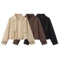 thumbnail image 5 of Vynhevius Women Jacket Solid Lapel Button Cropped Long Sleeve Casual Outerwear Top, 5 of 7