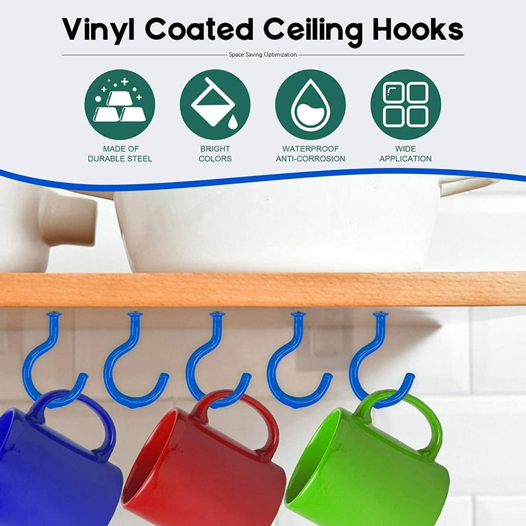 Vinyl Coated Screw-In Ceiling Hooks Cup Hooks 2.9 Inches Screw Hooks 30 Pack (Blue)