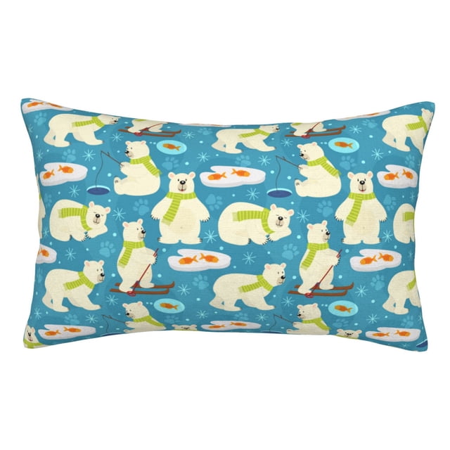 Fotbe Cute Polar Bear Fishing Funda de Almohada Decorativa Estilo Occidental, Lujo en Algodón, Fundas para Almohadas King, Cojín Estampado para Decoración del Hogar-16"x24"