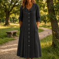 thumbnail image 2 of Elegant Solid Color Short Sleeve Neck Dress For Loose Casual Holiday Midi Dress With Pleated Detailing And Collar, 2 of 3