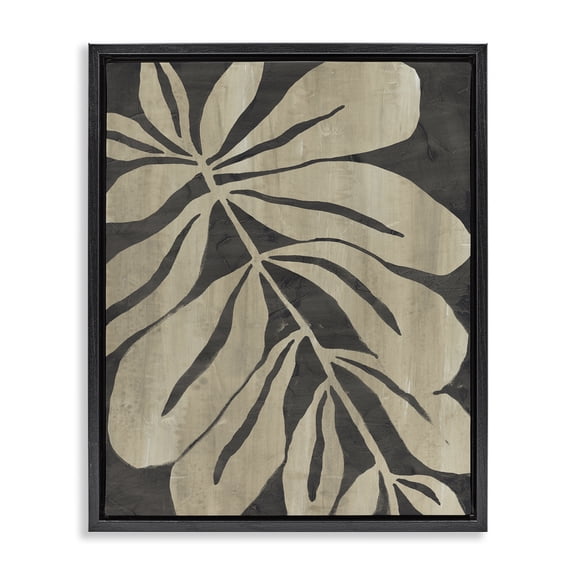 Stupell Industries Rustic Leaf Shape Floral Painting Black Floater Framed Canvas Art Print Wall Art, 17 x 21