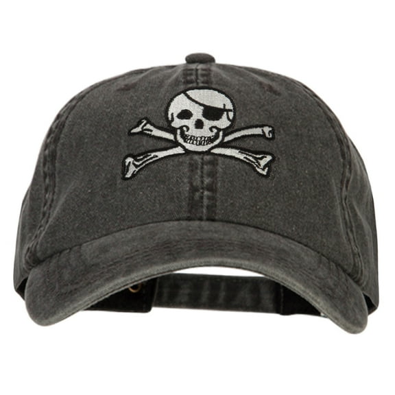 Jolly Roger Skull Embroidered Big Size Washed Cap - Black XL-3XL