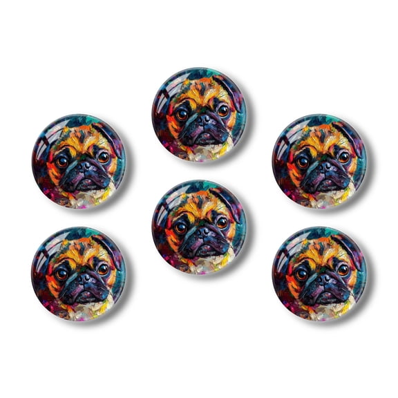 Glass Refrigerator Magnet 6Pcs Magnetic Fridge Sticker,Decor for Kitchen,Whiteboard,Cabinet,Abstract Pug With Bold Colors