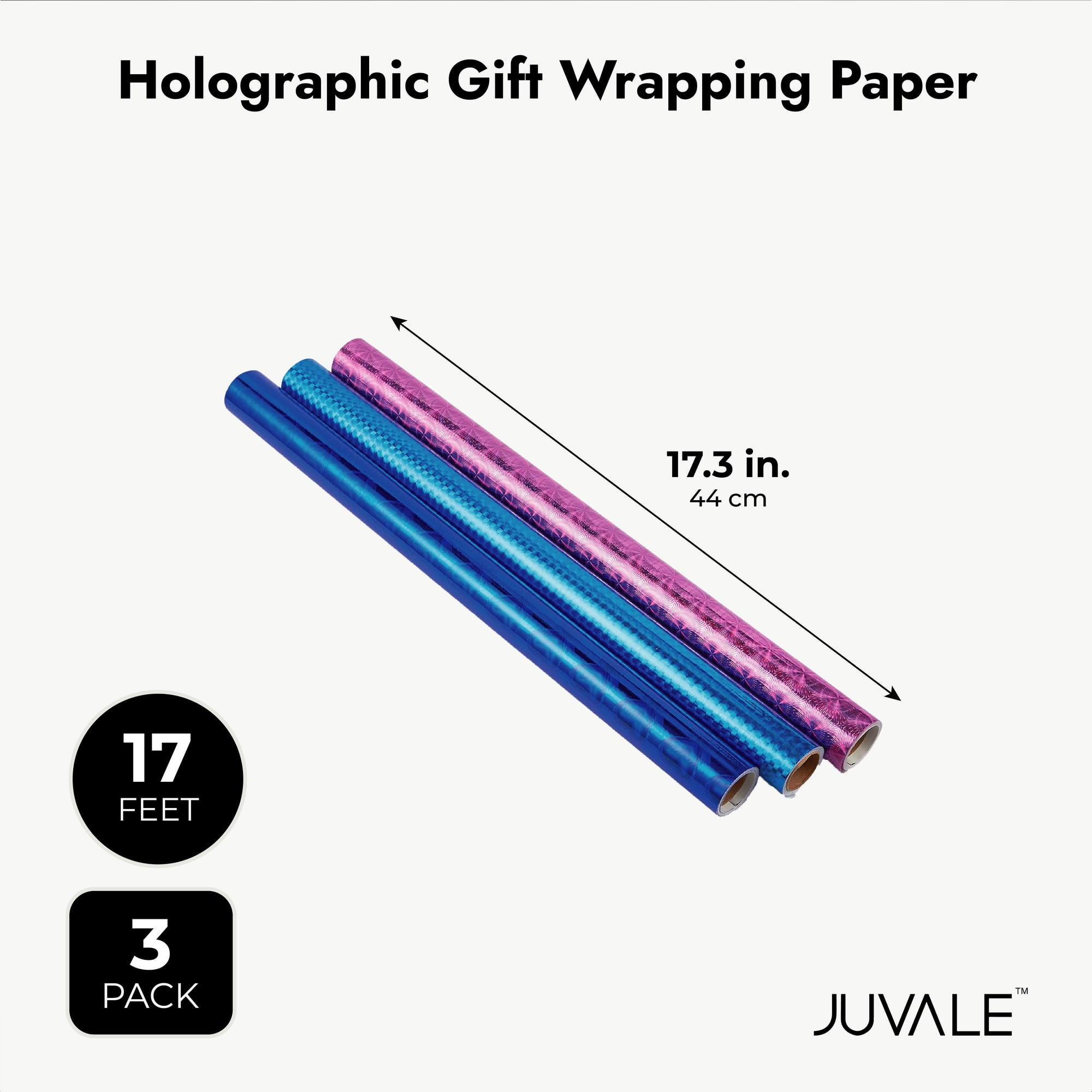 Holographic Wrapping Paper - Iridescent, Metallic Gift Wrap for Birthday,  Christmas (3 Rolls, 3 Designs, 17x204 In Per Roll, 73.5 Sq Ft Total) 