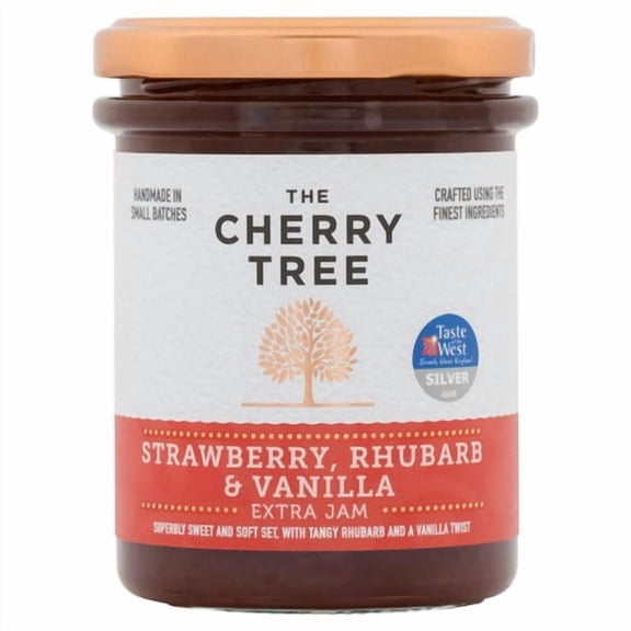 The Cherry Tree Strawberry, Rhubarb & Vanilla Extra Jam 225g, British Import (Pack of 2)