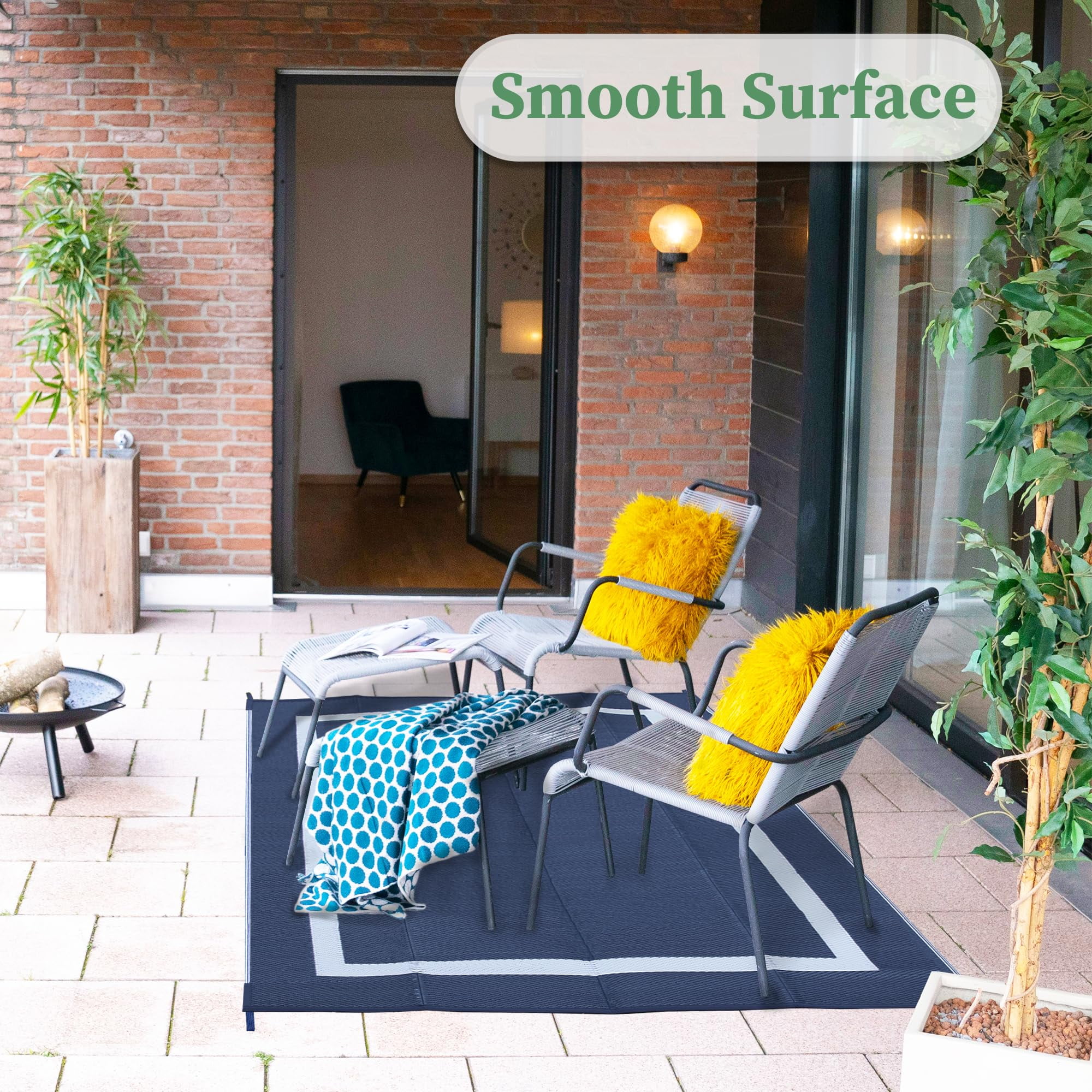 Bibana 5ft x 8ft Outdoor Rug, Reversible Waterproof Plastic Straw Mat for Patio, Deck, RV, Porch, Balcony & Backyard, Indoor/Outdoor Floor Carpet (Blue)