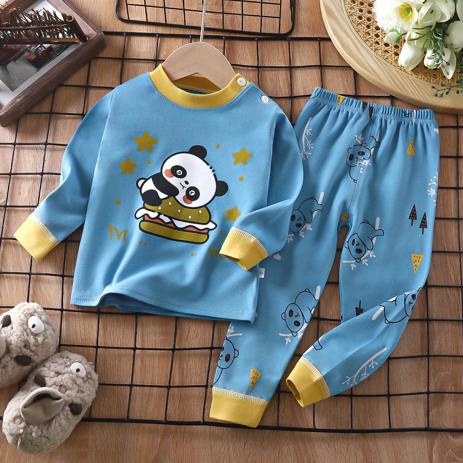 LSLJS Toddler Baby Boys Girls Solid Color Cute Print Clothes Set