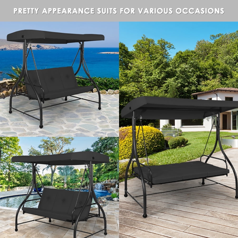 Aimee Lii 3 Seats Converting Outdoor Swing Canopy Hammock with Adjustable Tilt Canopy, Swing Chair Outdoor, Black Aimee Lii 3 Seats Converting Outdoor Swing Canopy Hammock with Adjustable Tilt Canopy, Swing Chair Outdoor, Black