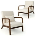 thumbnail image 1 of Costway Set of 2 Accent Chairs Leisure Armchair with Rubber Wood Frame&Lumbar Pillow Beige, 1 of 8