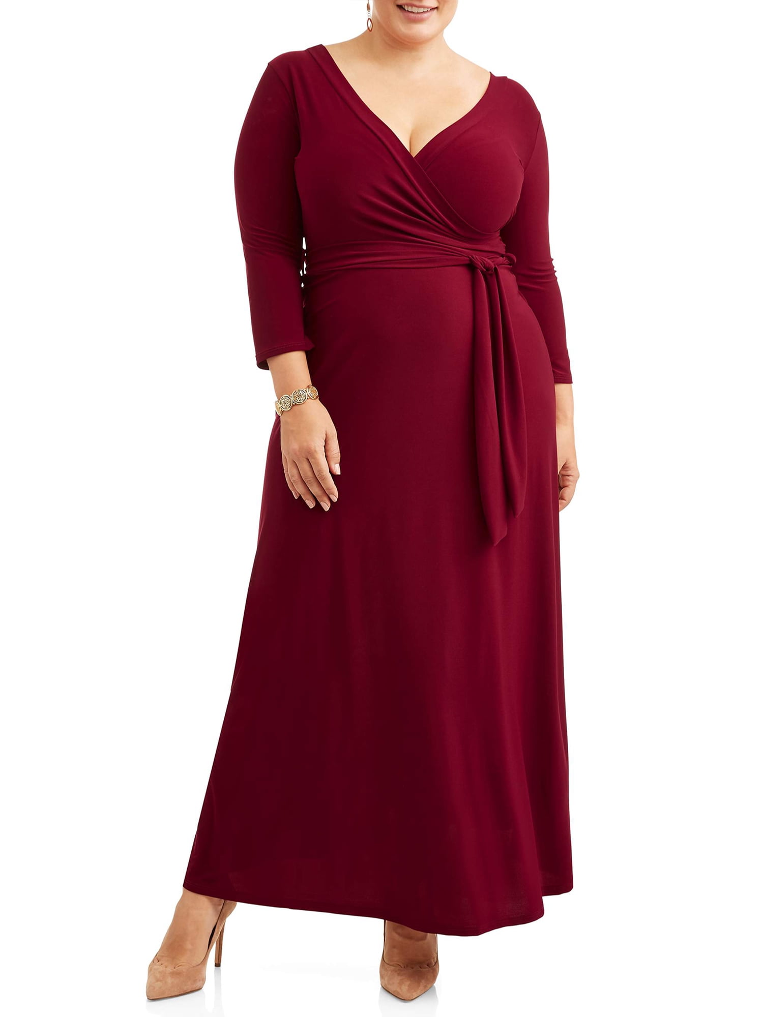 Ella Samani Plus Size Wrap Dress with ¾-Sleeves - Walmart.com