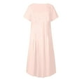 thumbnail image 5 of Jsaierl Cotton Linen Dresses Women Casual Summer Short Sleeve Maxi Dress Cute Solid Color Crewneck Dress Vacation Soft Dresses 2024, 5 of 6