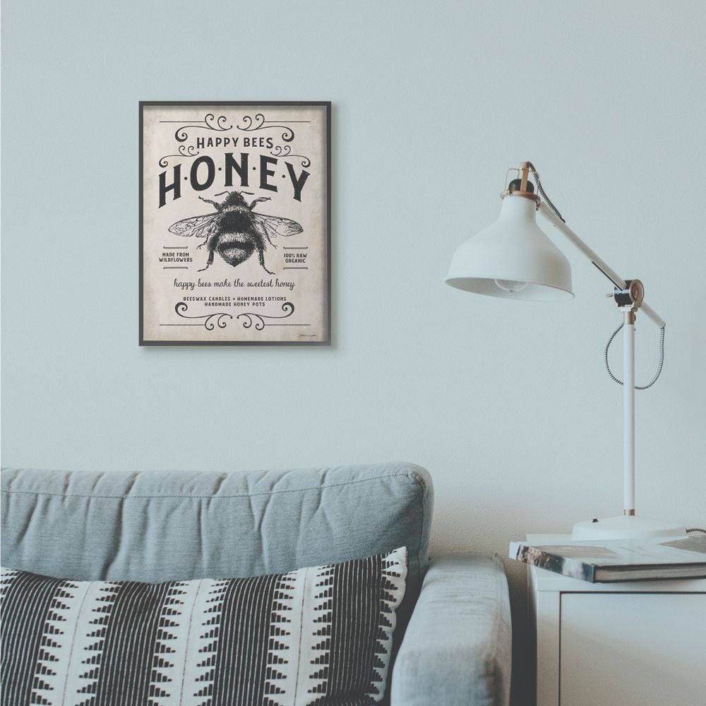 Stupell Industries Honey Bee Rustic Farm Textured Word Design Framed Giclee Texturized Art by Stephanie Workman Marrott