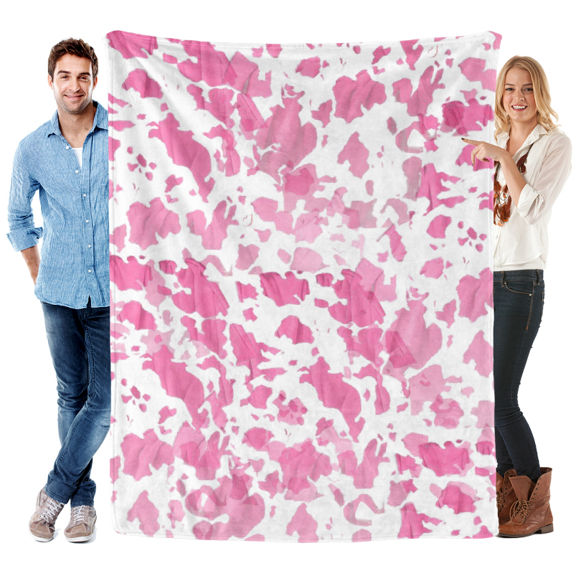 Cow Print Blanket Comfort Warm Soft Fleece Blankets for Girls Boys Women Cozy Gift Idea Pink & White Design