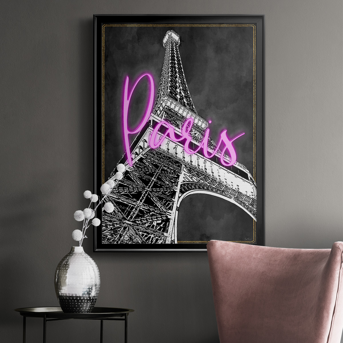 Neon Nights In Paris Premium Classic Framed Print - Ready to Hang