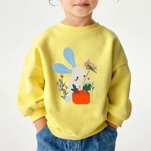 piuwrlz Long Sleeve Sweaters for Girls Boys Printed Sweatshirt New Round Neck Shirt Without a Hat Tops Yellow Size 7 Years