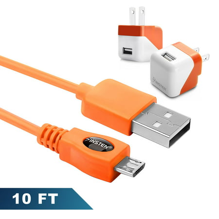Insten Orange USB Mini Travel Wall Charger + 10FT Micro USB Cable For Android Cell Phone Motorola Moto E4 Plus G5 G4 Play LG Aristo K10 K8 Tribute HD K7 Stylo 3 2 Universal (2-in-1 Accessory (Best Battery Charger For Android)