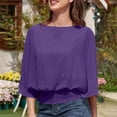 thumbnail image 4 of Endives Women's Chiffon Shirt Blouses Casual Boat Neck Chiffon Blouses Batwing Tops Tunic Top Spring Outfit Purple, 4 of 7