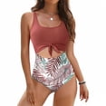 thumbnail image 2 of VISALY Women's One Piece Swimsuit Tummy Control High Waisted Slimming Ruched Bathing Suit Cutout Tie Knot Swimwear Slimming Square Neck Polka Dot Cutout One Piece Swimwear for Vacation Beach Brown M, 2 of 4